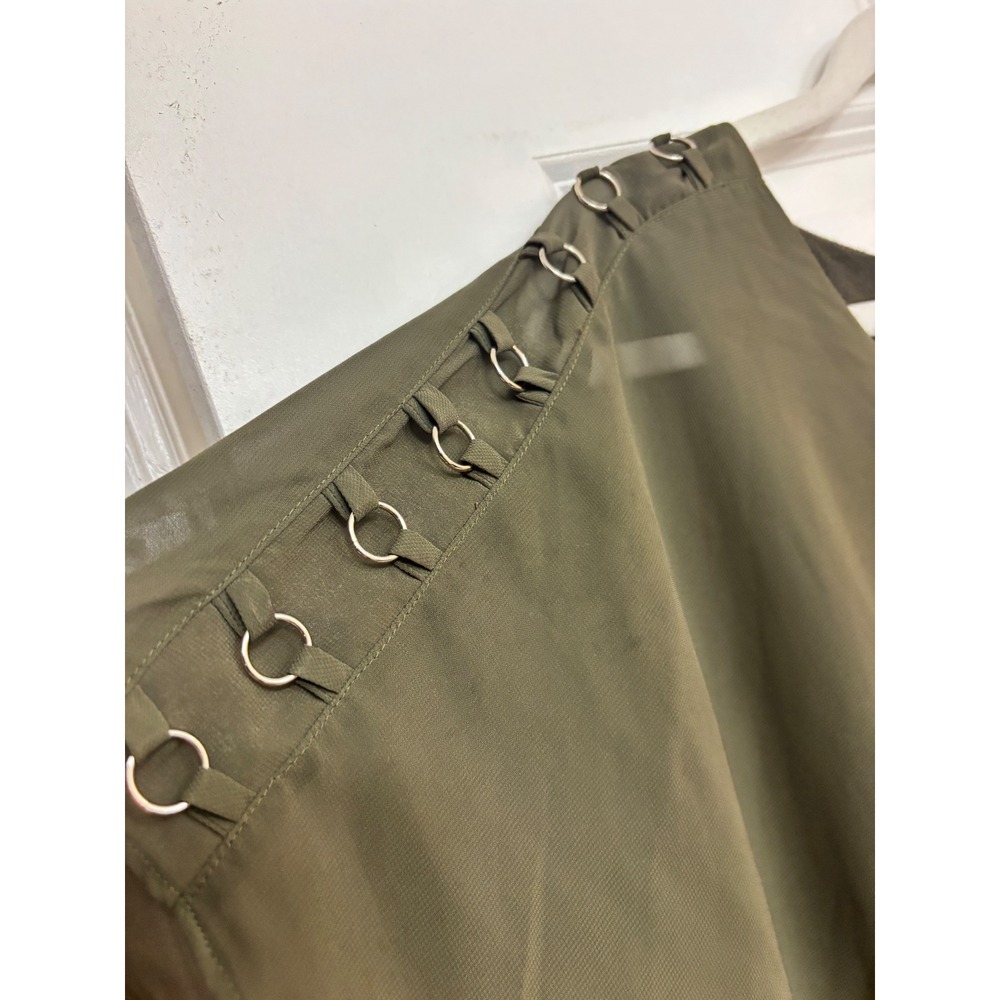 ALYX Womens Olive Green Layered Handkerchief Hem Chiffon Top Ring Shoulder 1X - Picture 3 of 7